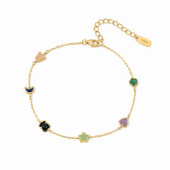 Pulsera Osos 1:1 Piedras Naturales Formas Ágata, Cuarzo Rosa, Amatista, Ónix Plata .925 con Baño de Oro 18 k