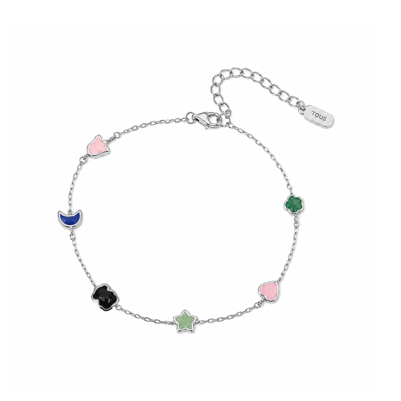 Pulsera Osos 1:1 Piedras Naturales Formas Ágata, Cuarzo Rosa, Amatista, Ónix Plata .925 con Baño de Rodio