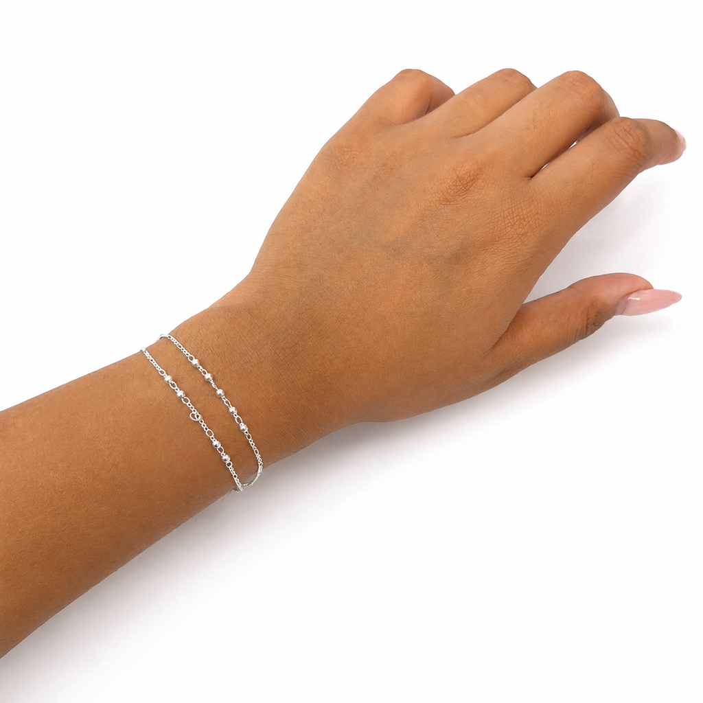 Pulsera Doble Bolitas con Cadena Cartier Plata .925