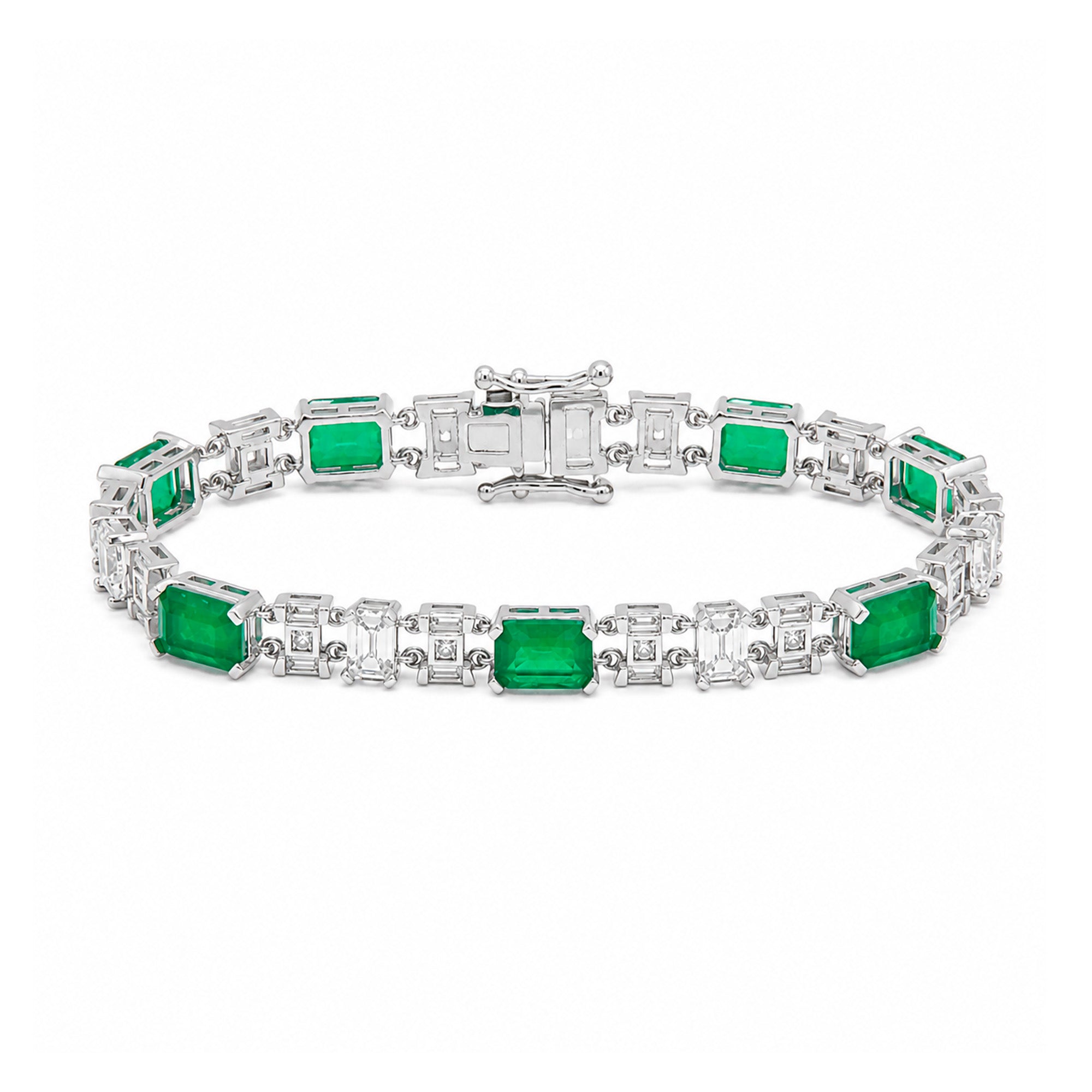 Pulsera Turmalina Rectángulos con Circonias Baguette, Plata .925 con Baño de Rodio
