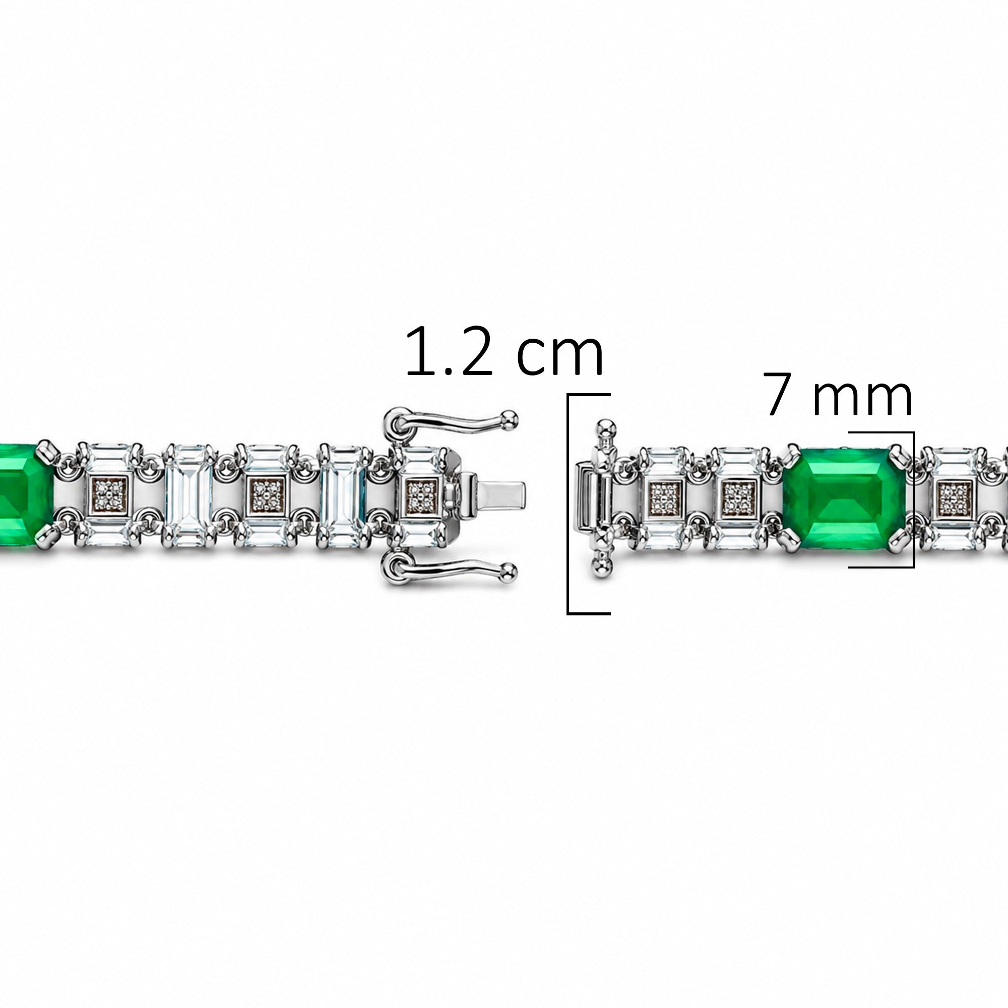 Pulsera Turmalina Rectángulos con Circonias Baguette, Plata .925 con Baño de Rodio