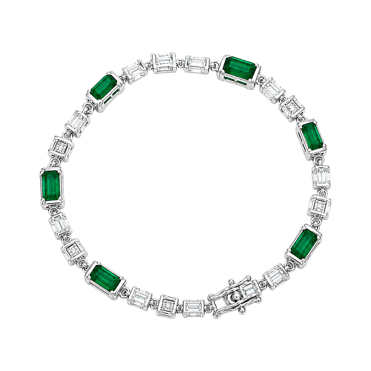Pulsera Turmalina Rectángulos con Circonias Baguette, Plata .925 con Baño de Rodio