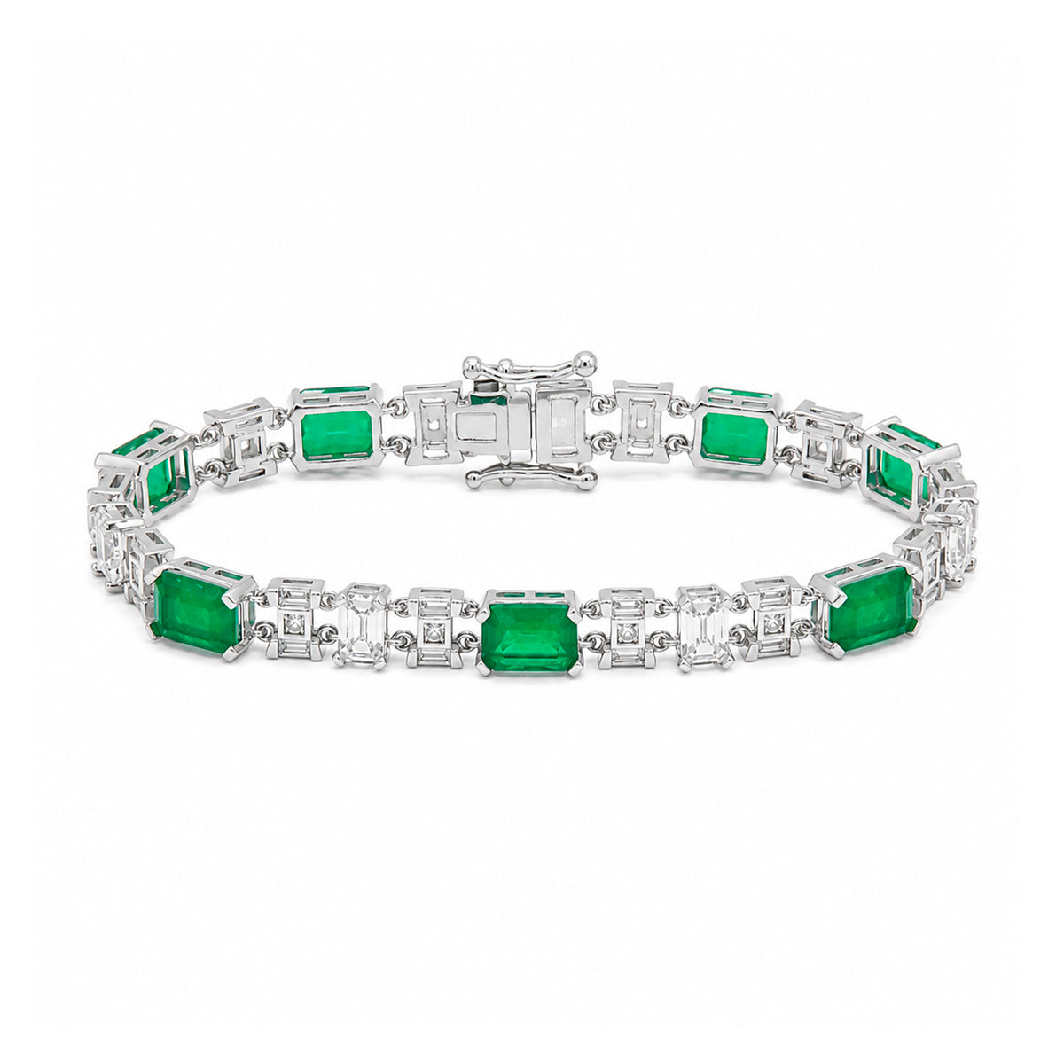 Pulsera Turmalina Rectángulos con Circonias Baguette, Plata .925 con Baño de Rodio