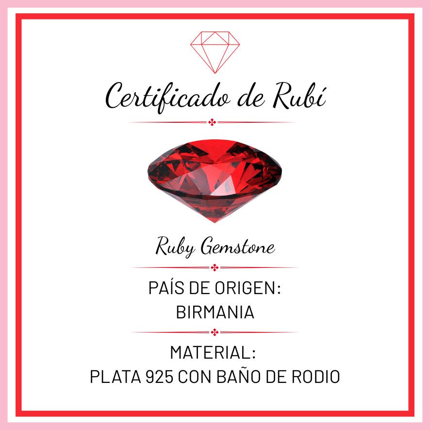 Dije Cruz Piedras Preciosas Rubí, Plata .925 con Baño de Rodio. Tamaño 3.8 cm