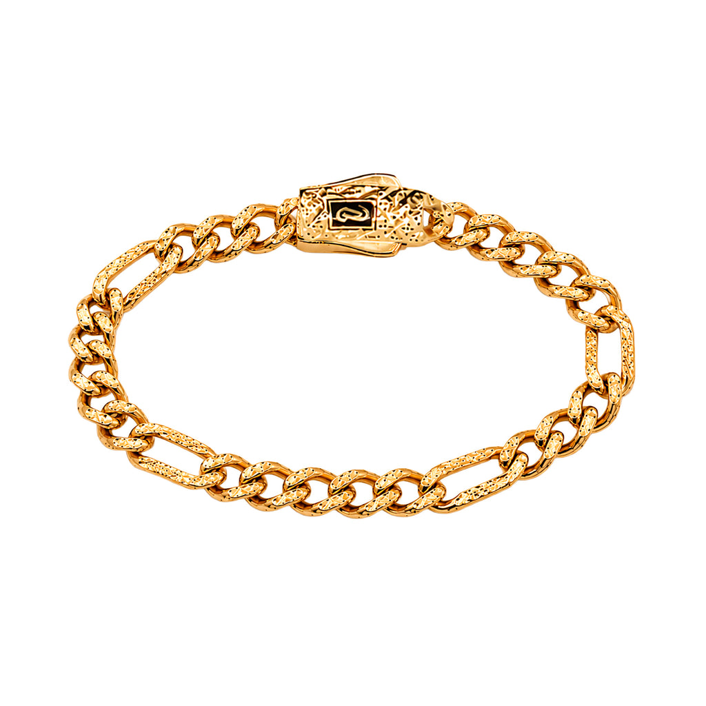 Pulsera Mónaco Chain Original Cubana Eslabón Largo tipo Cartier Diamantado 5 mm 17 cm. Oro 14k