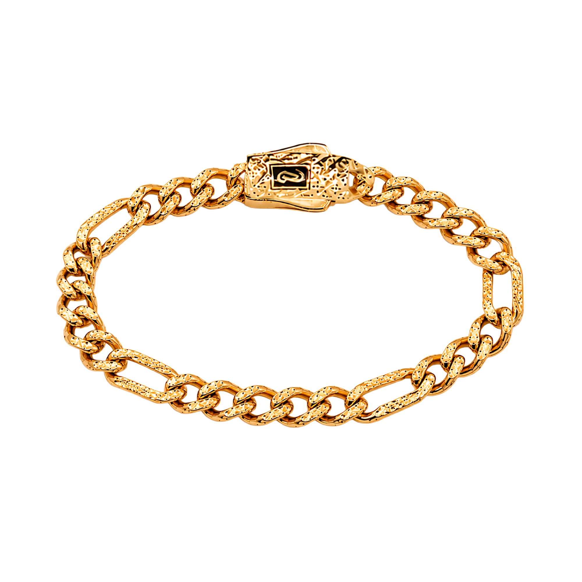 Pulsera Mónaco Chain Original Cubana Eslabón Largo tipo Cartier Diamantado 5 mm 17 cm. Oro 14k
