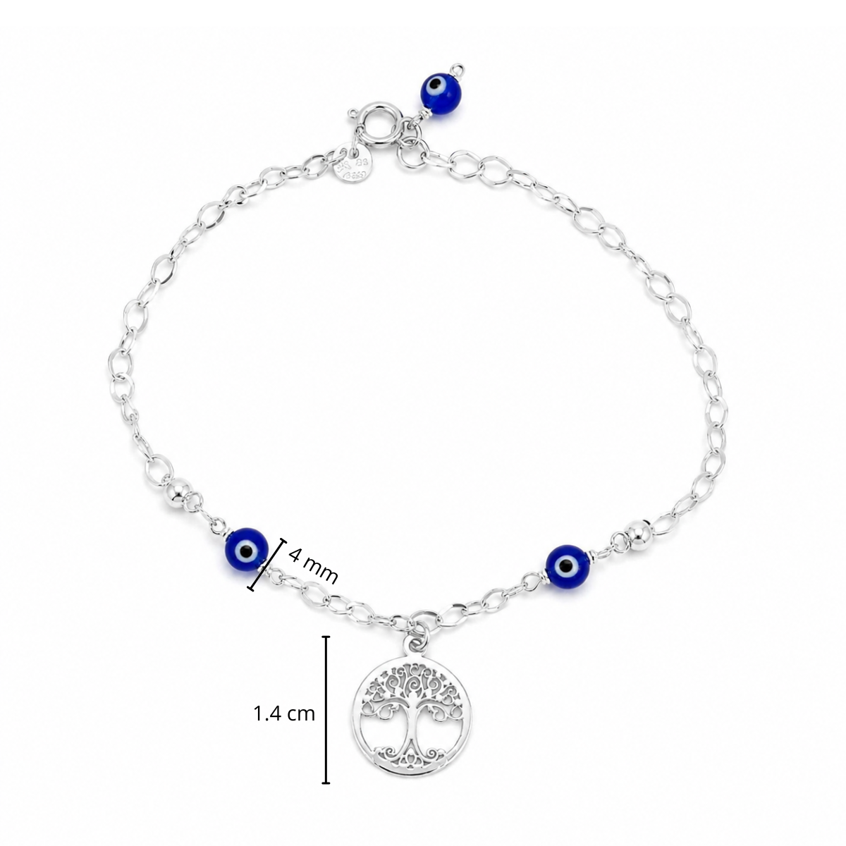 Tobillera Dije Árbol de la vida con Ojo Turco Plata .925