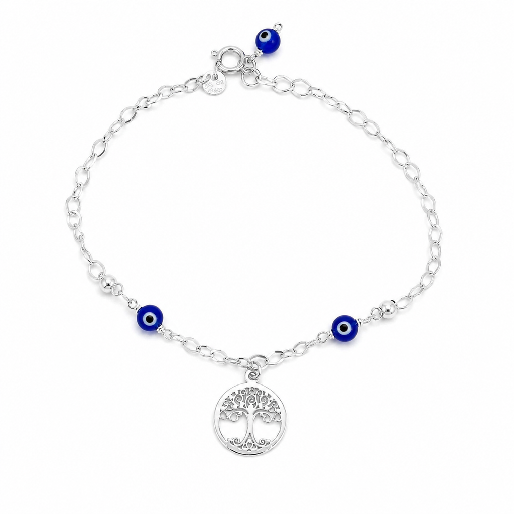 Tobillera Dije Árbol de la vida con Ojo Turco Plata .925