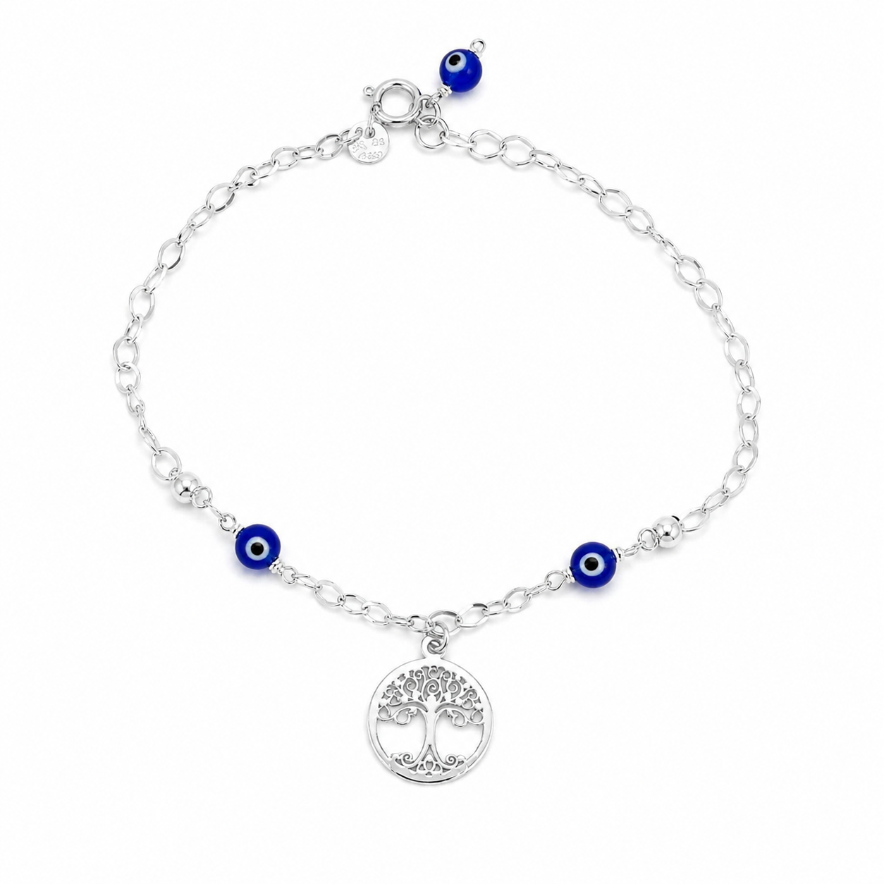 Tobillera Dije Árbol de la vida con Ojo Turco Plata .925