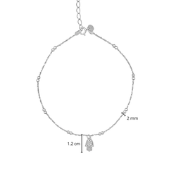 Tobillera Dije Mano de Fatima con Bolitas y Cadena Torzalito Plata .925