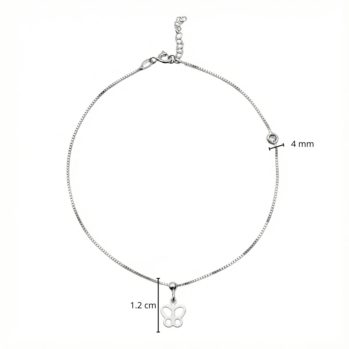 Tobillera Mariposa con Cadena Cubito Plata .925