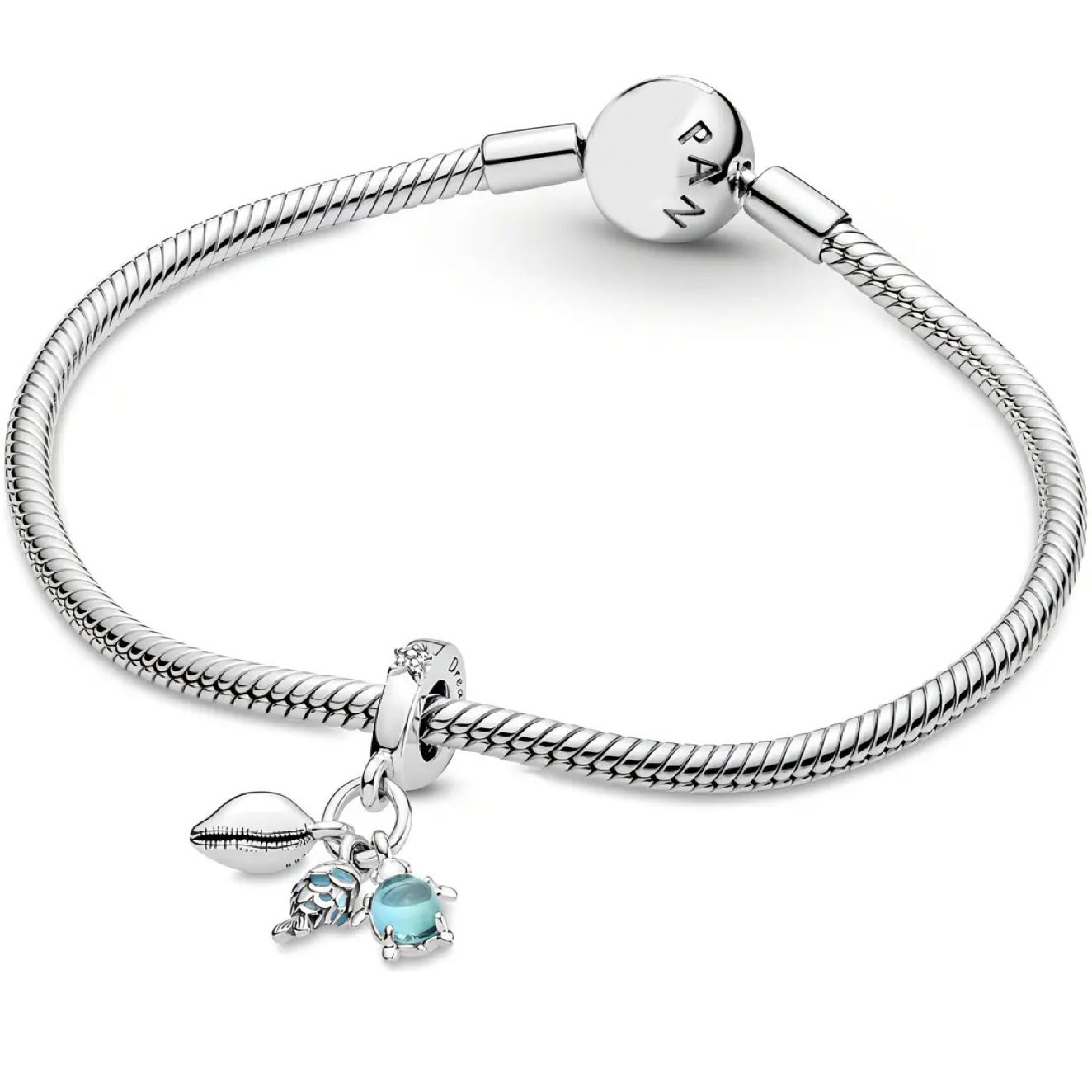 Charm Inspirado Pan 1:1 Triple Oceano: Tortuga, Pez y Concha, Plata .925