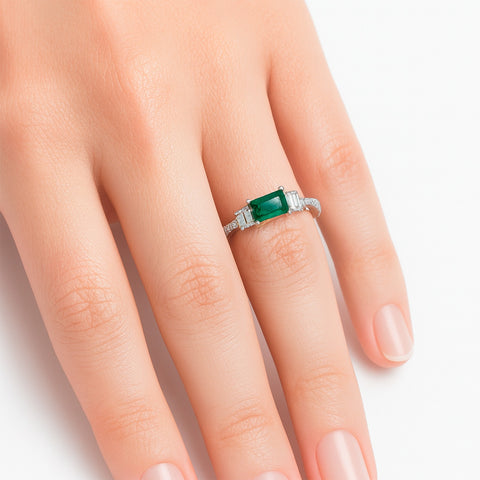Anillo circonia esmeralda Plata .925