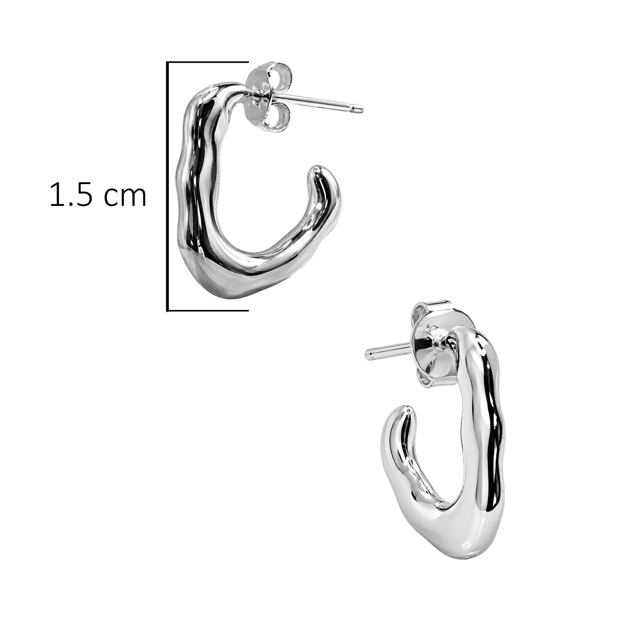 Arete Pan 1:1 Forma Orgánica, Plata 925 con Baño de Rodio