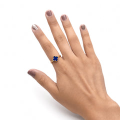 Anillo Inspirado Van C Azul Marino Oro 10K
