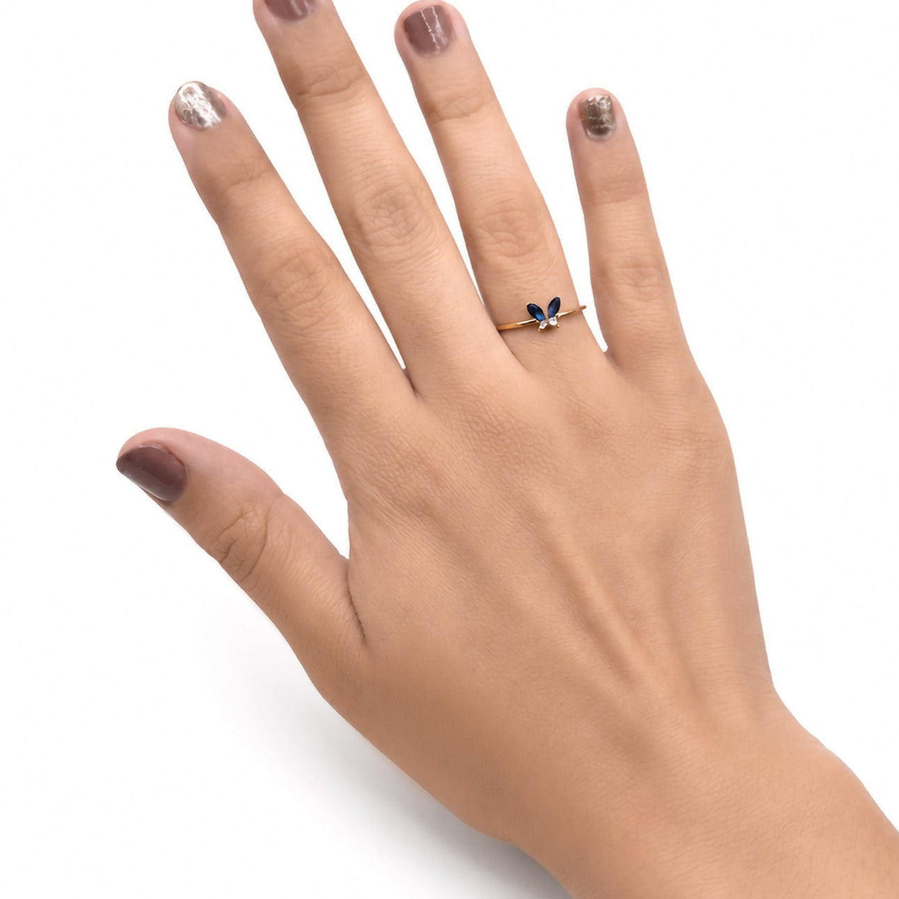 Anillo Circonias Mariposa Azul Oro 10K