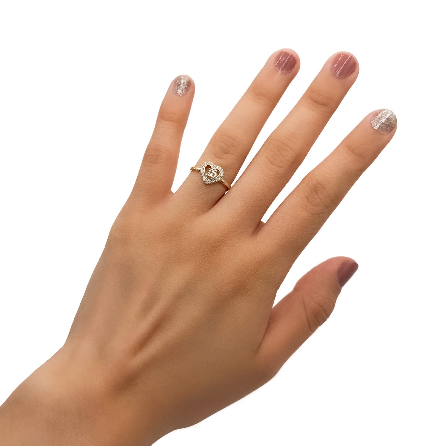 Anillo Corazon con Micro Circonias XV Oro 10K