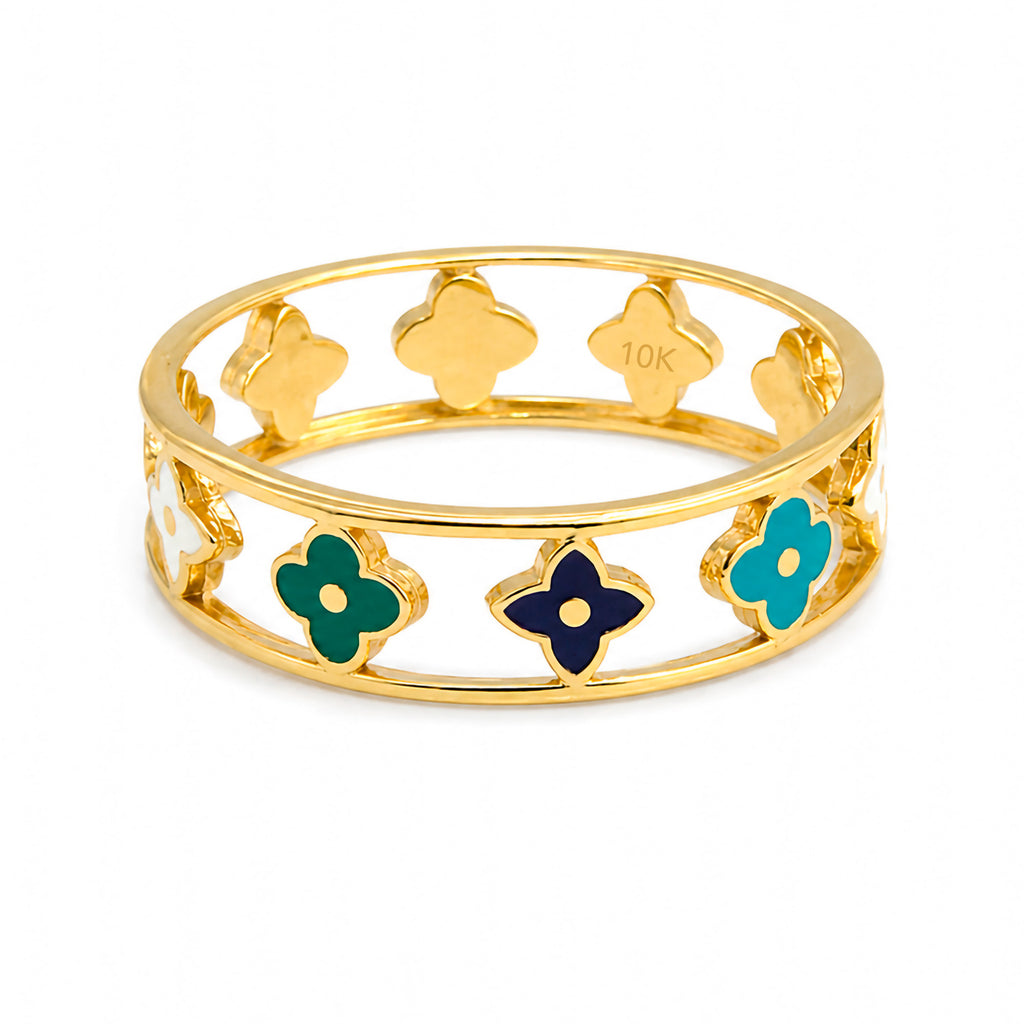 Anillo Inspirado LV Flores Multicolor Oro 10k