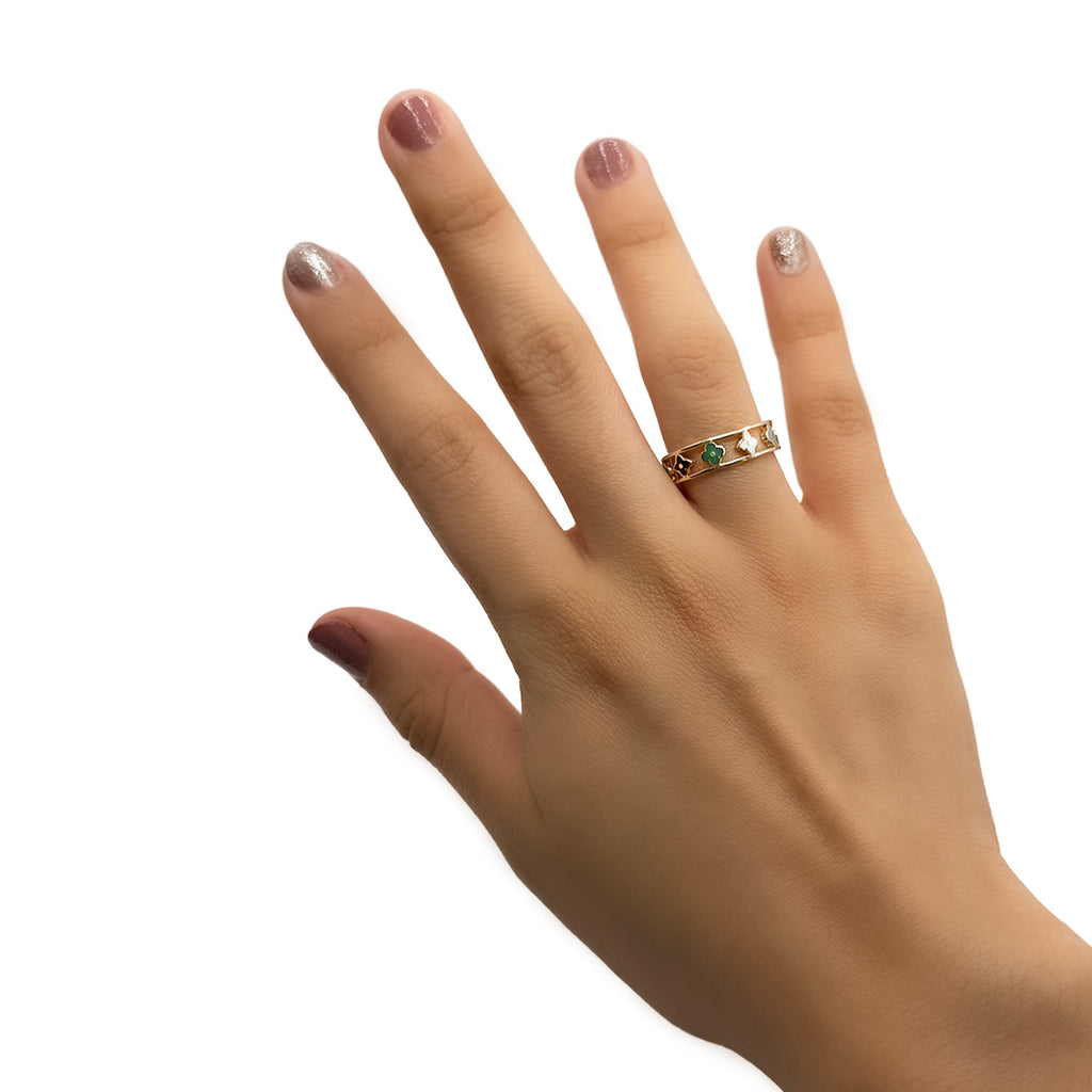 Anillo Inspirado LV Flores Multicolor Oro 10k
