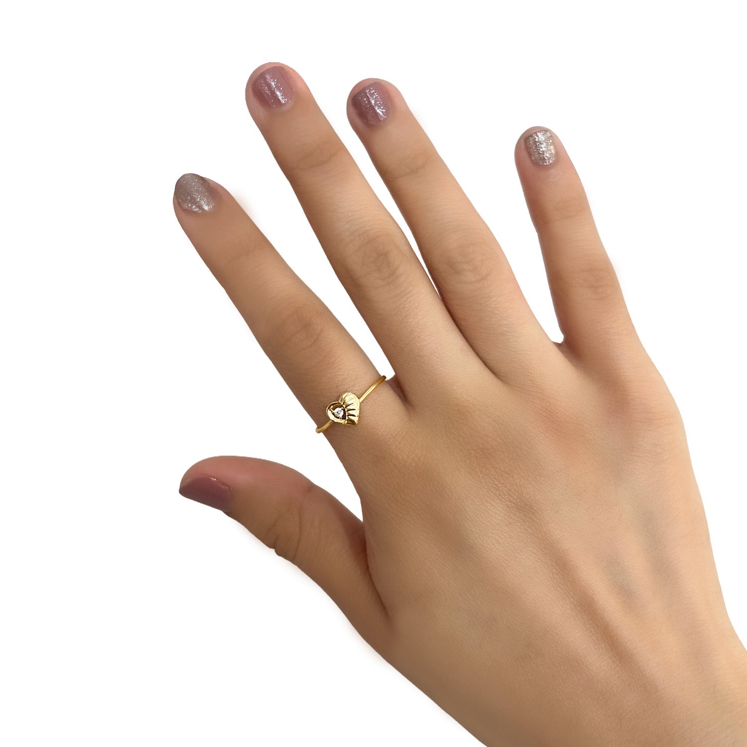 Anillo Corazon Bombeado con Micro Circonia Oro 10K