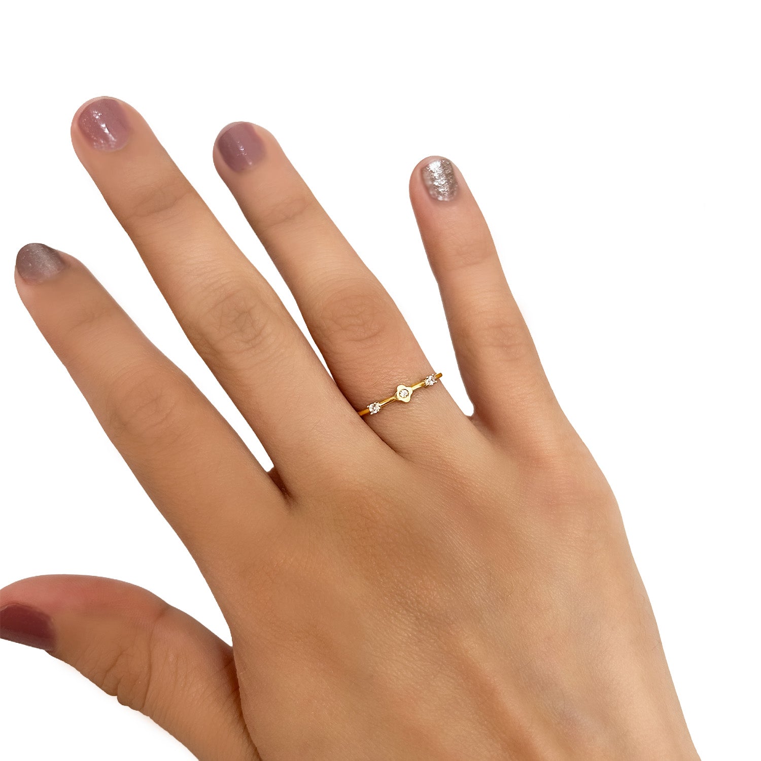 Anillo Inspirado Flor Van C con Circonia Oro 10K