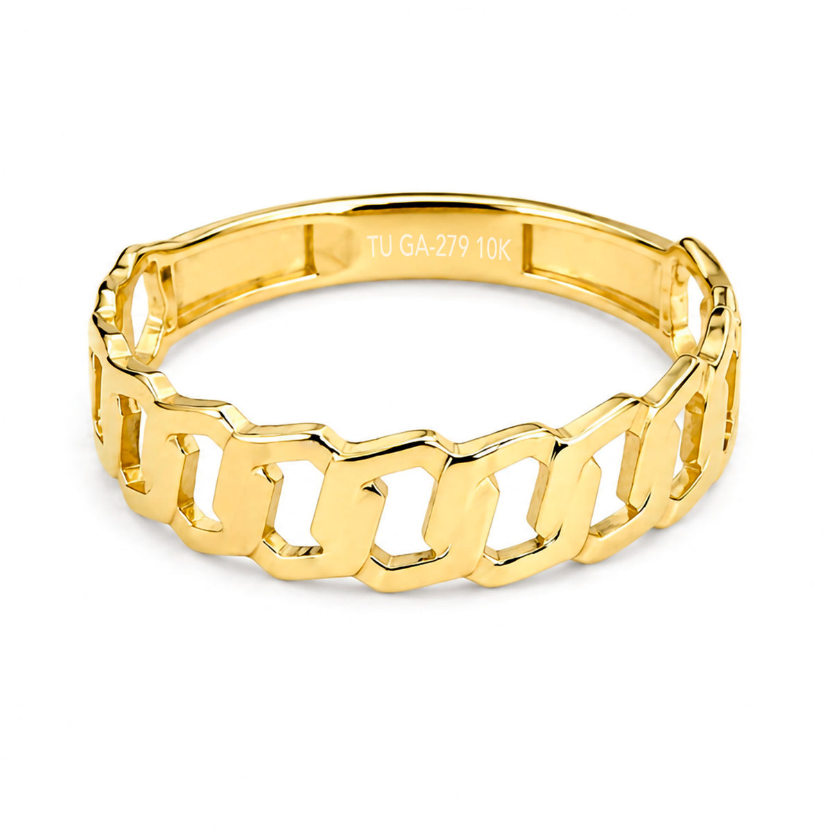 Anillo Eslabones Hexágonos Liso Oro 10K