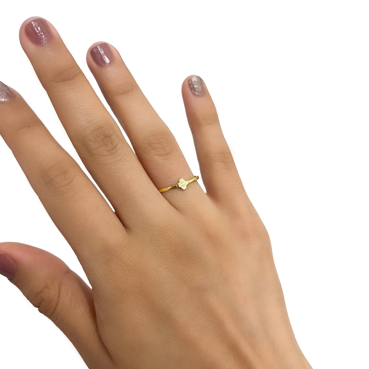 Anillo Flor Chica con Circonia Oro 10K