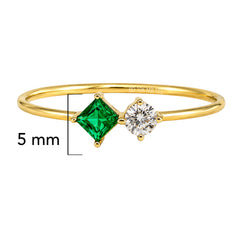 Anillo Doble Circonia Verde Cuadrada y Blanca Oro 10K