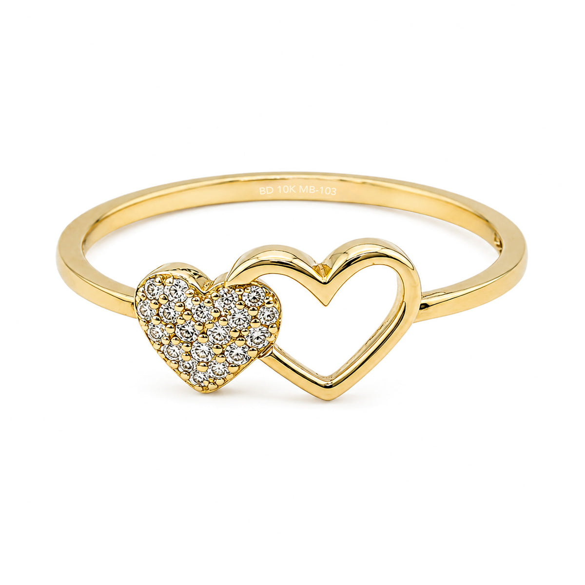 Anillo Dos Corazones y Micro Circonias Oro 10K