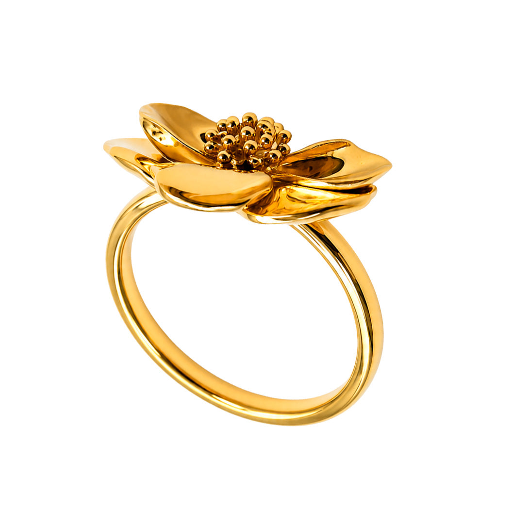 Anillo Flor Sakura Grande Colección Florecer Plata .925 con Baño de Oro