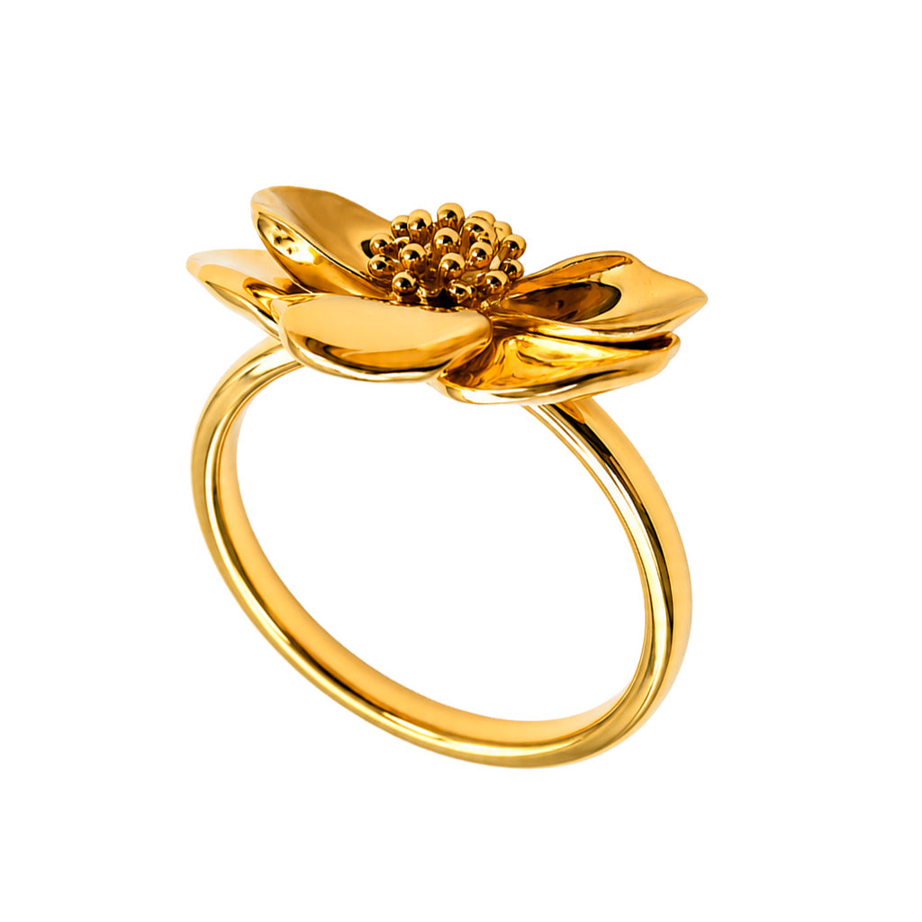 Anillo Flor Sakura Grande Colección Florecer Plata .925 con Baño de Oro 18k
