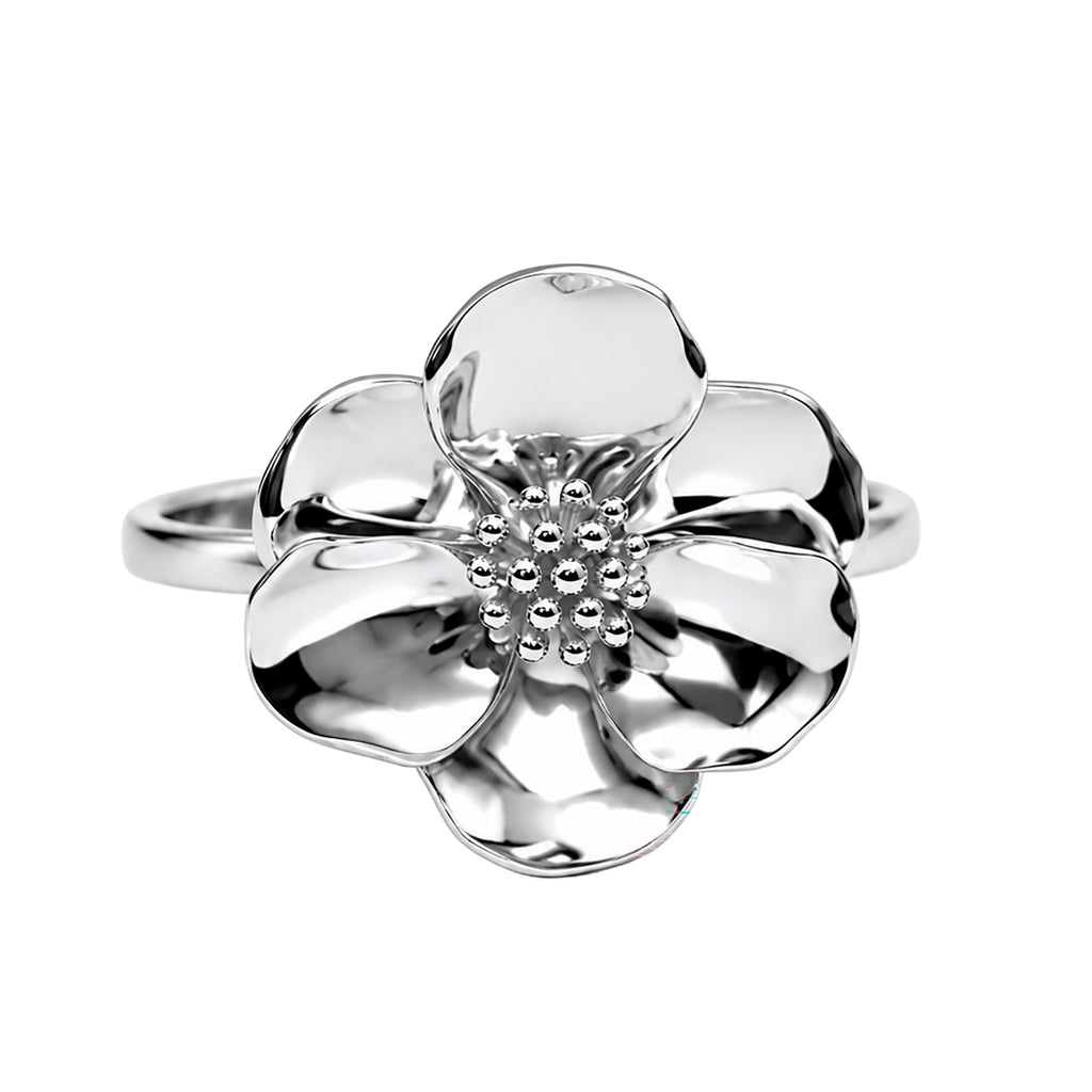 Anillo Flor Sakura Grande Colección Florecer Plata .925 con Baño de Rodio