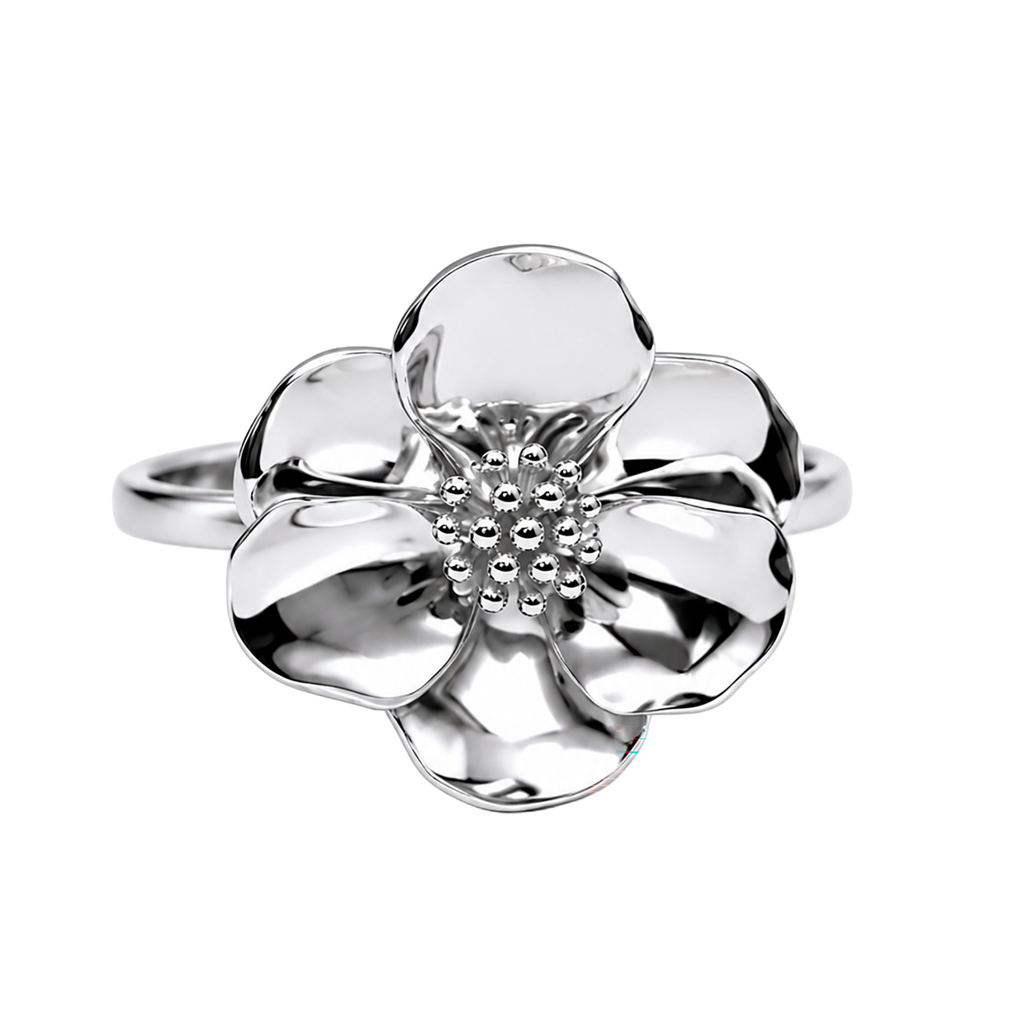 Anillo Flor Sakura Grande Colección Florecer Plata .925 con Baño de Rodio