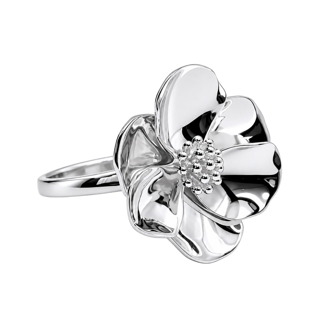 Anillo Flor Sakura Grande Colección Florecer Plata .925 con Baño de Rodio