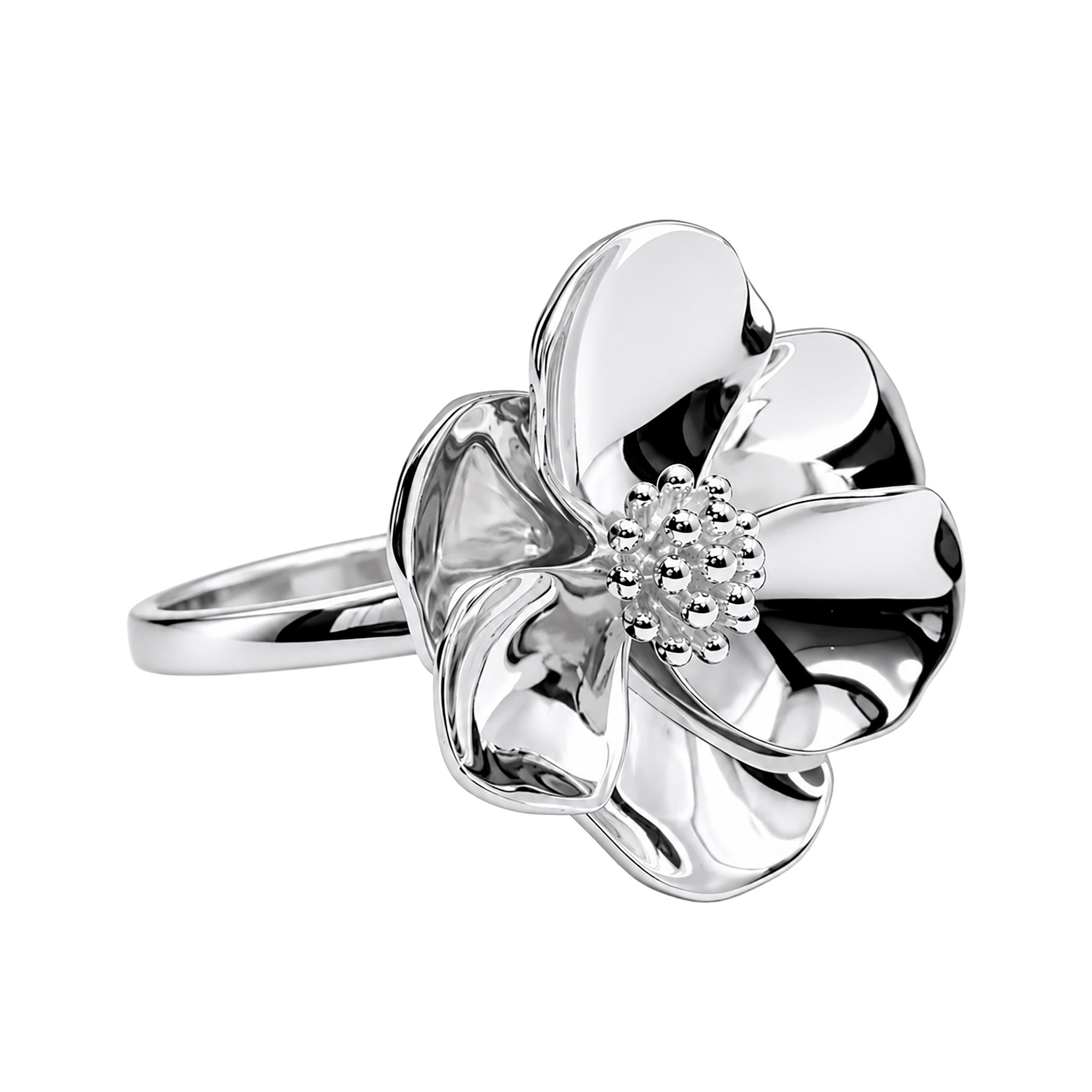 Anillo Flor Sakura Grande Colección Florecer Plata .925 con Baño de Rodio