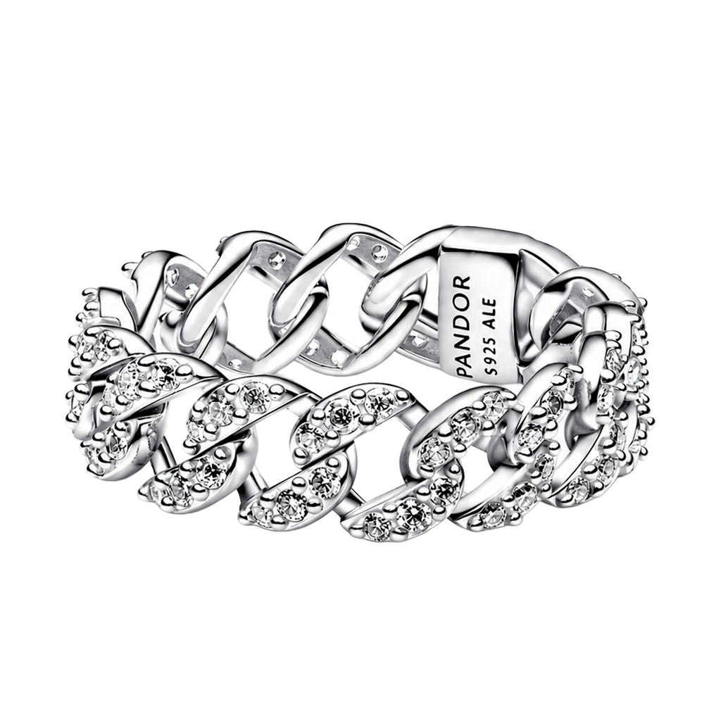 Anillo Inspirado Pan 1.1 Cadena Cubana con Circonias Plata .925