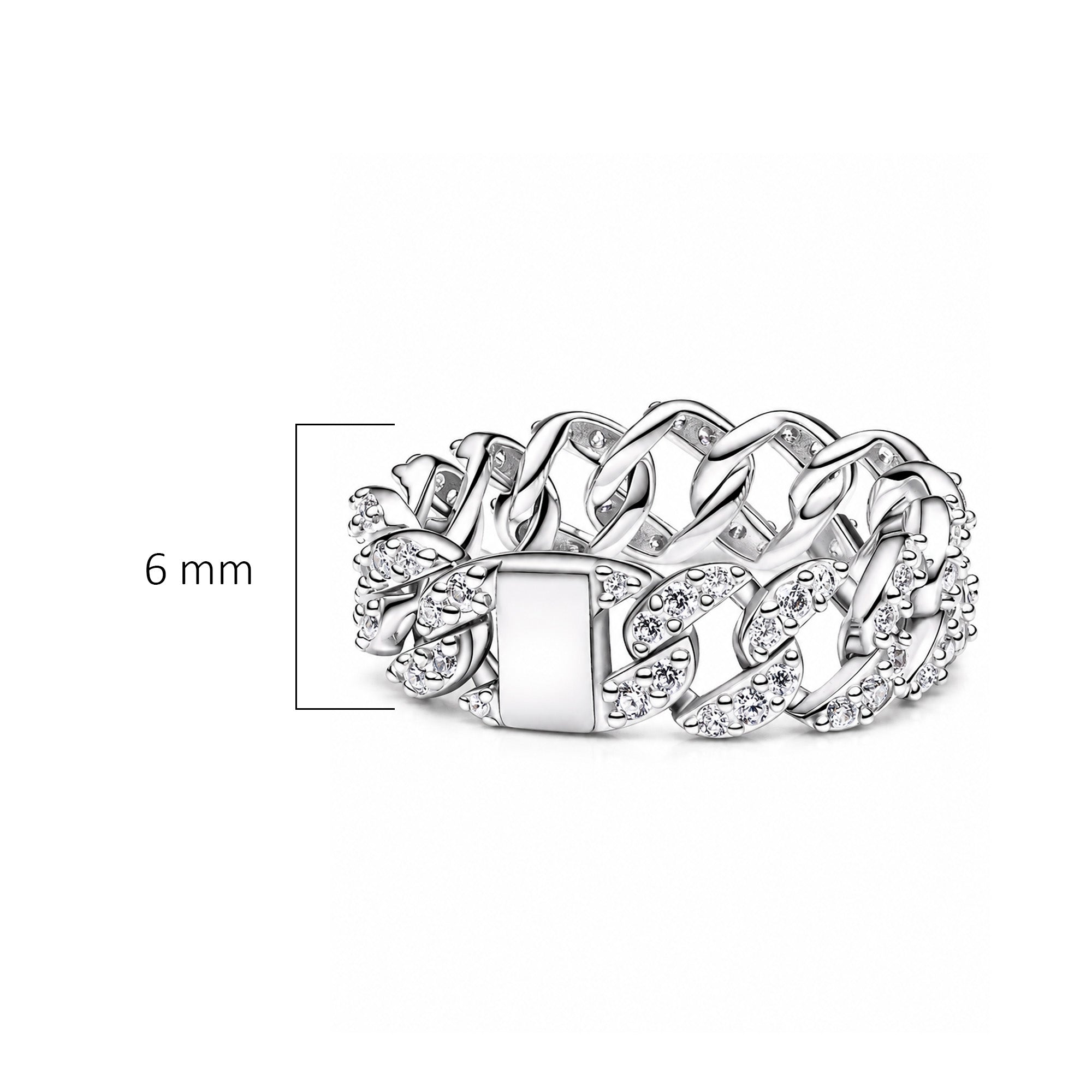Anillo Inspirado Pan 1.1 Cadena Cubana con Circonias Plata .925