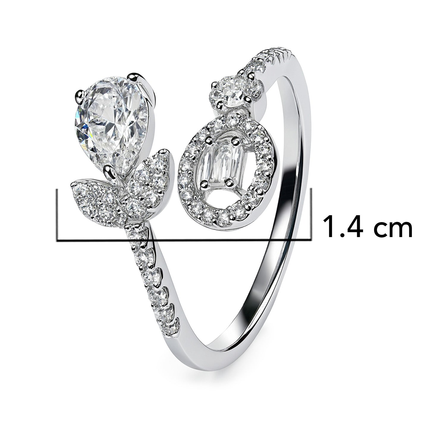 Anillo Flor Ajustable Con Micro Circonias  Plata .925 Con Baño De Rodio