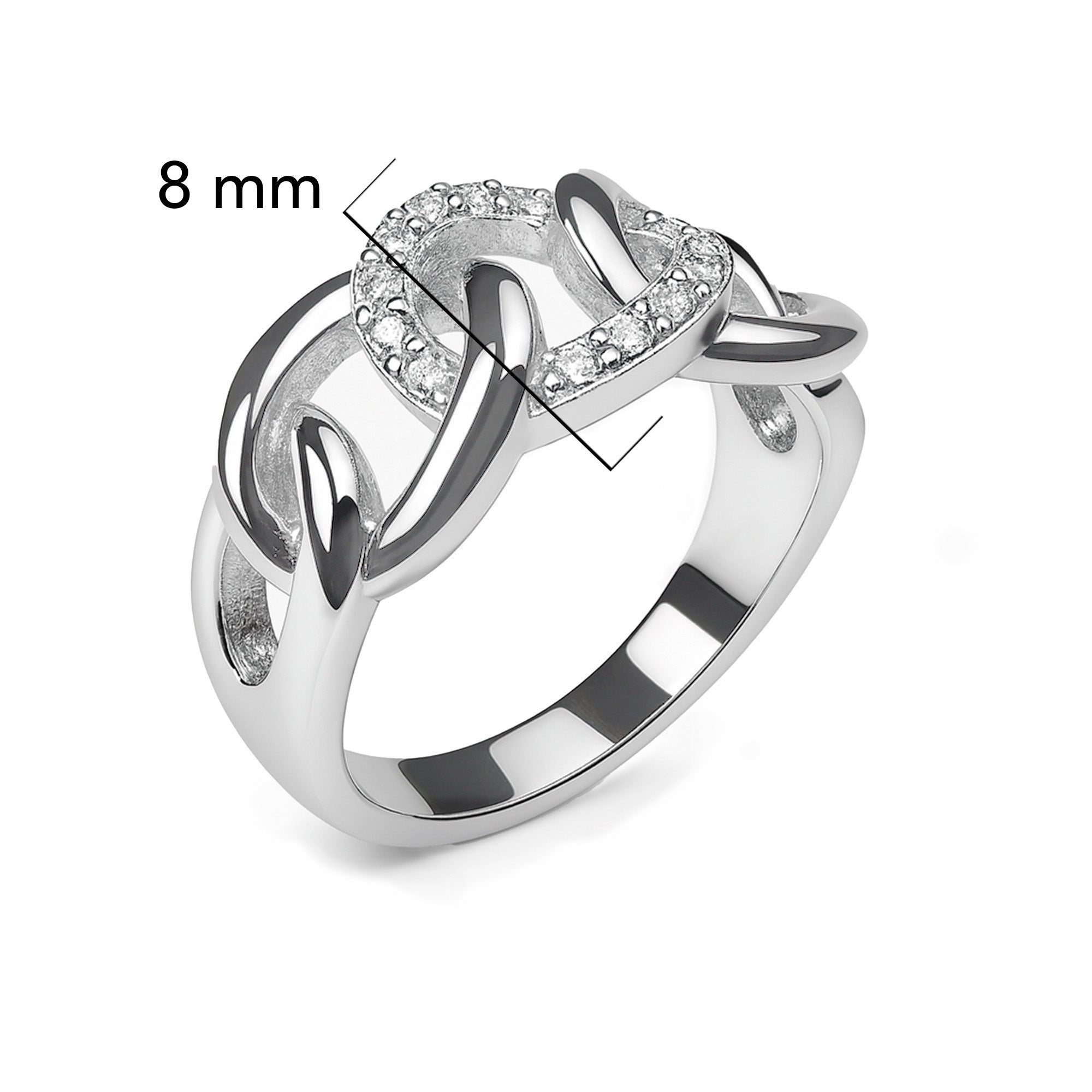 Anillo Eslabones Grandes con Micro Circonias Plata .925 con Baño de Rodio
