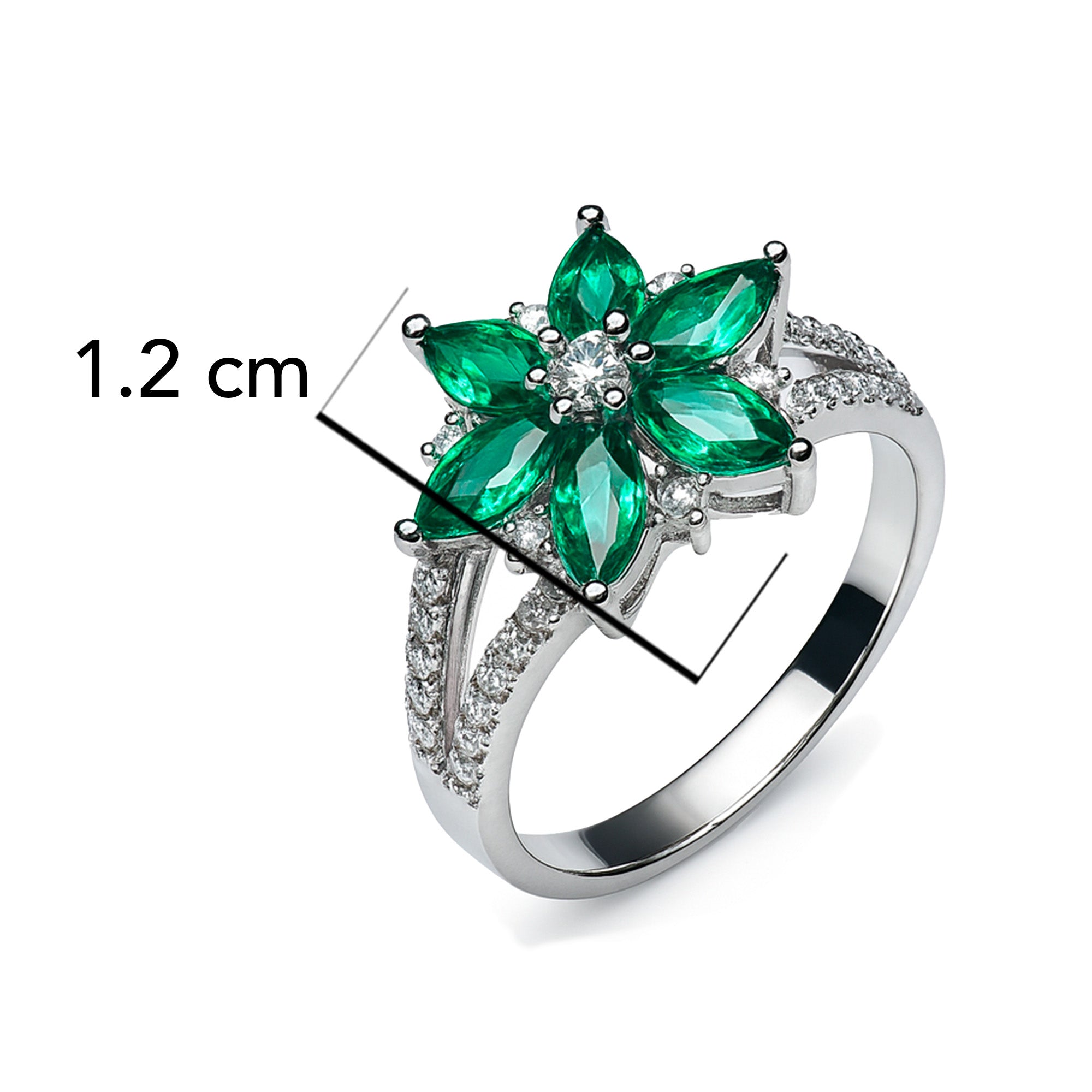Anillo Flor con Circonias y Micro Circonias Plata .925 con Baño de Rodio