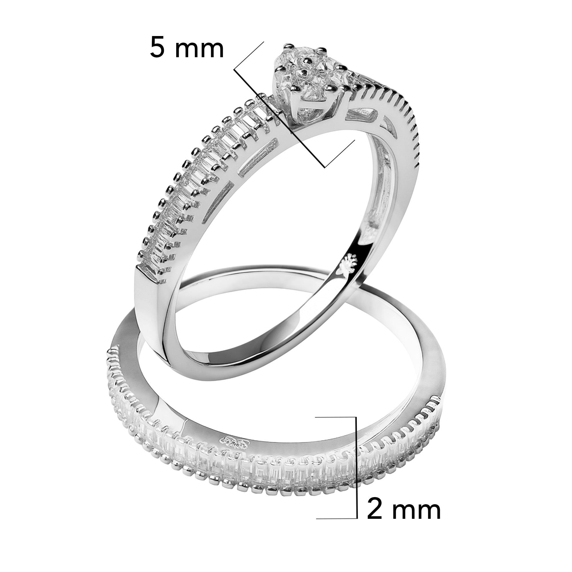 Anillo Alianza Con Micro Circonias Y Circonias Baguette Plata .925 Con Baño De Rodio
