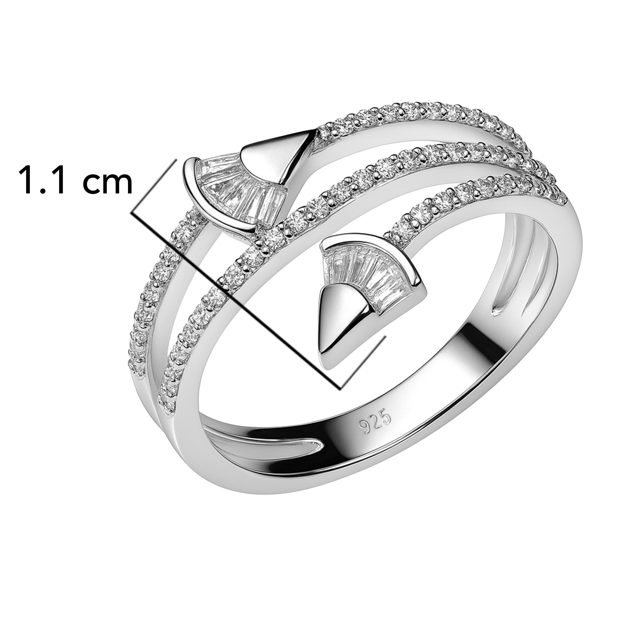 Anillo Espiral Con Micro Circonias Y Circonias Baguete Plata .925 Con Baño De Rodio
