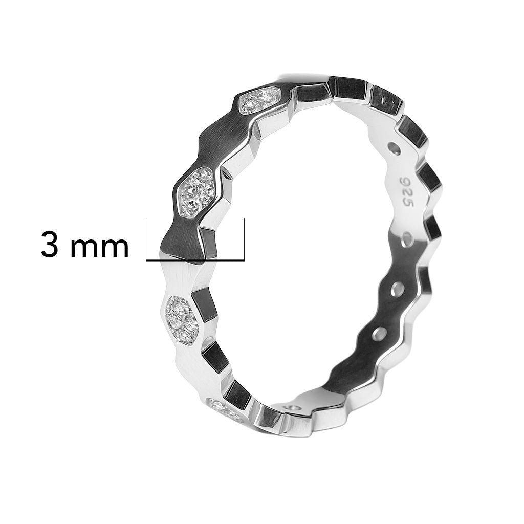 Anillo Churumbela Circonias Hexágono Plata .925 con Baño de Rodio