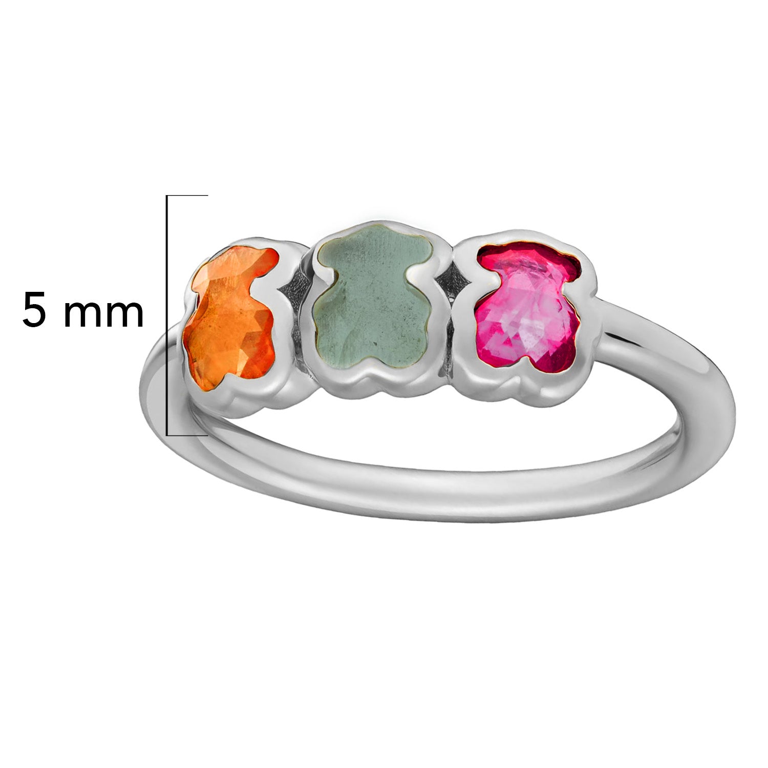 Anillo Osos 1:1 Piedras Naturales Ágata Y Madre Perla Plata .925 Con Baño De Rodio