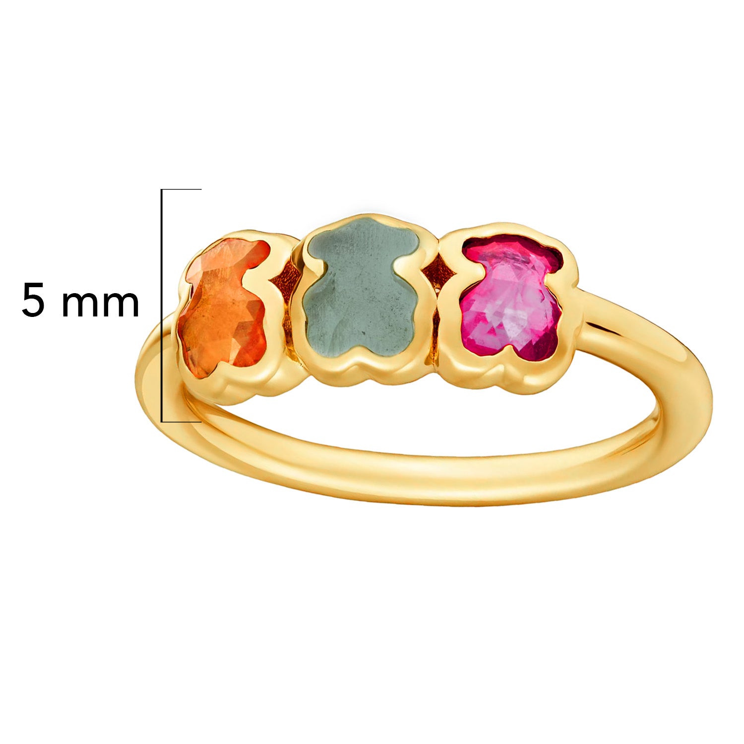 Anillo Triple Osos 1:1 Piedras Naturales Ágata Y Madre Perla Plata .925 Con Baño De Oro