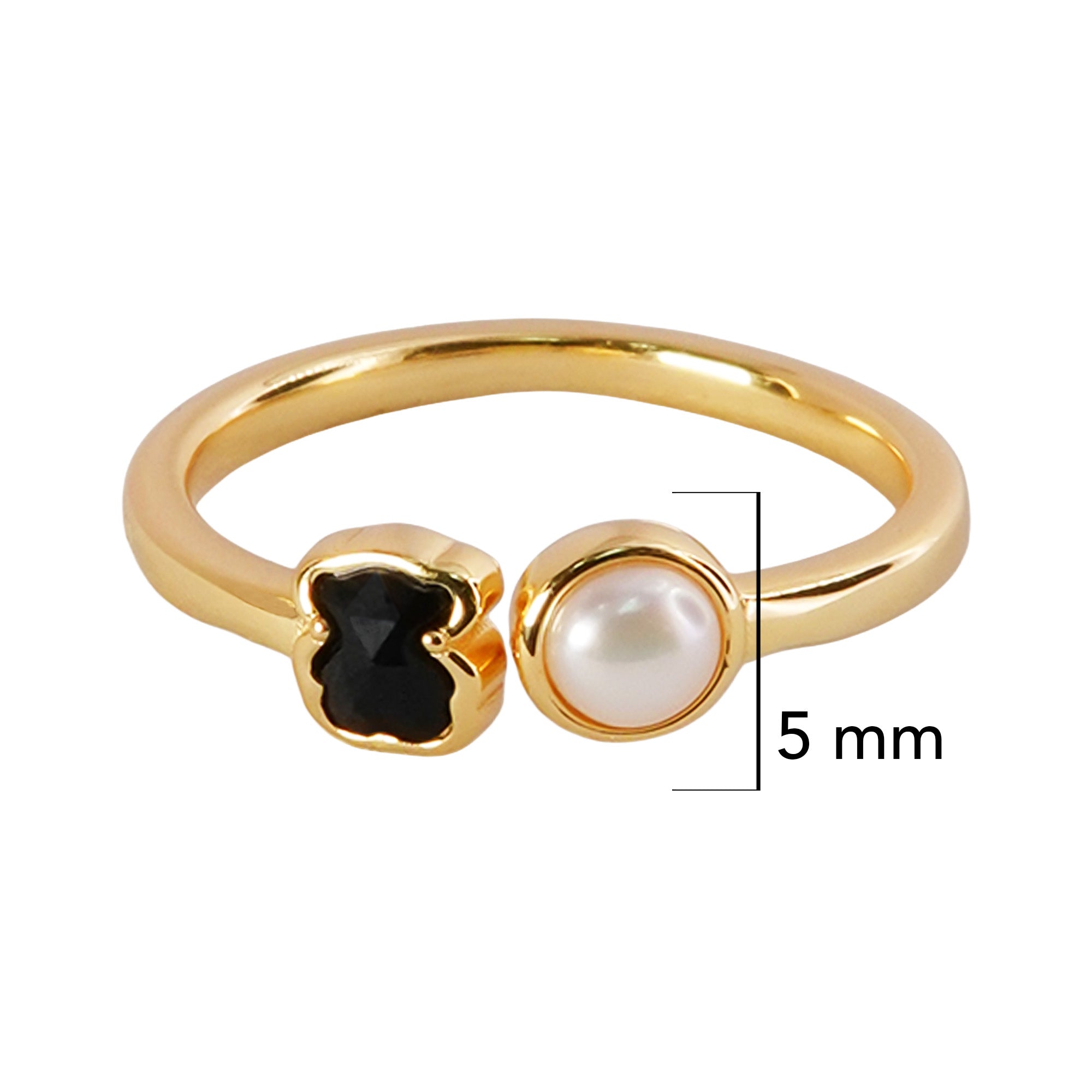 Anillo Oso 1:1 Onix Y Perla De Río Plata .925 Con Baño De Oro