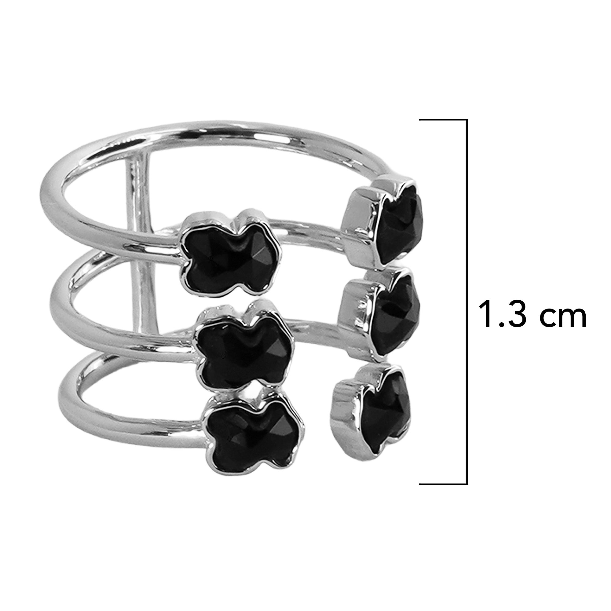 Anillo Inspirado 6 Osos 1:1 Onix Facetado Plata .925 Con Baño De Rodio