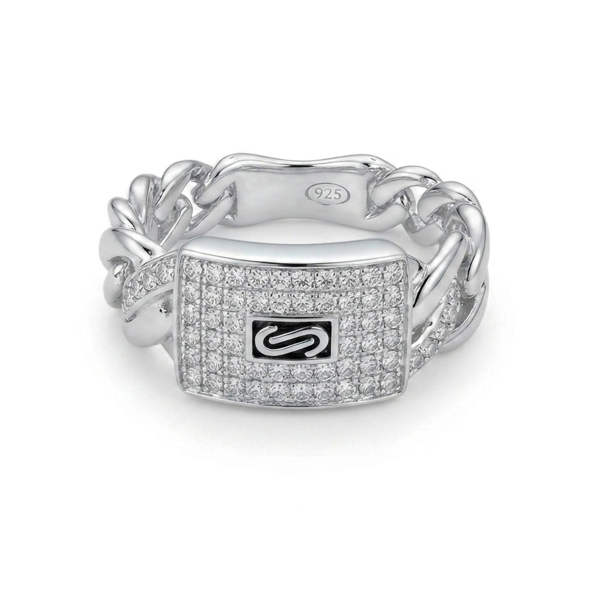 Anillo Inspirado Mónaco C Circonias Pave Horizontal Plata .925 Con Baño De Rodio