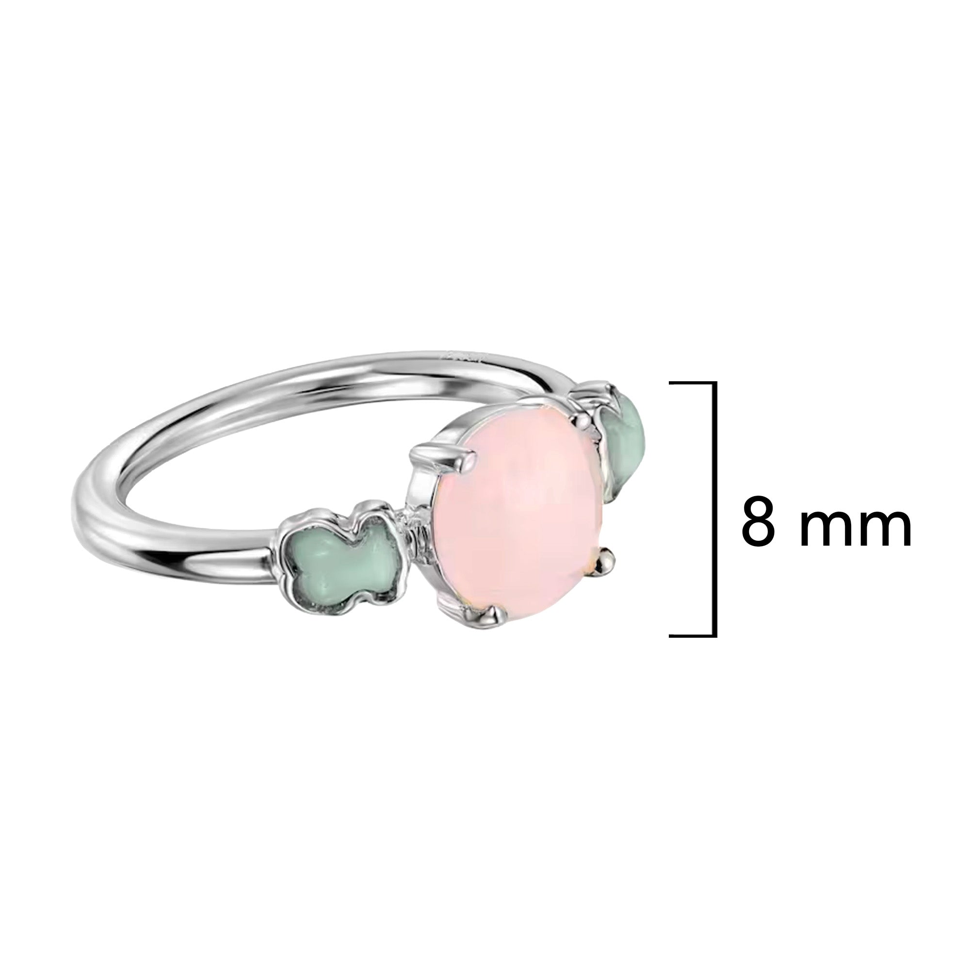 Anillo Osos 1:1 Cuarzo Rosa Facetado y Amazonita Plata .925 con Baño de Rodio