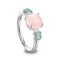 Anillo Osos 1:1 Cuarzo Rosa Facetado y Amazonita Plata .925 con Baño de Rodio